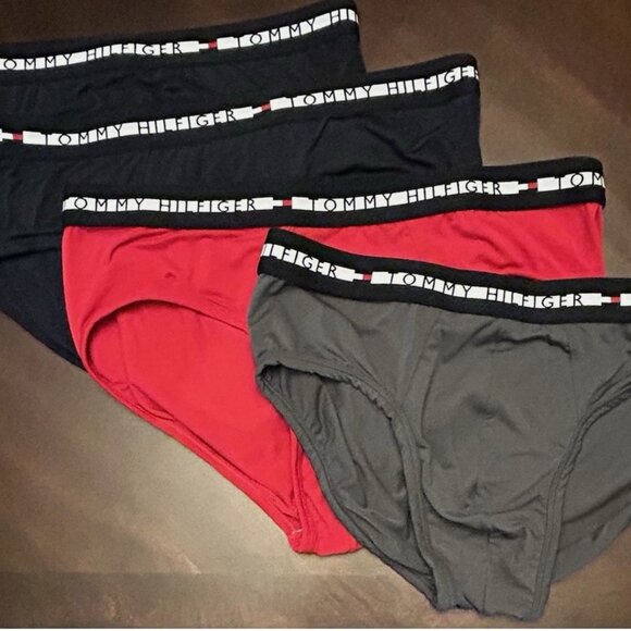 Tommy Hilfiger 4 Pair Black Red Gray Microfiber Mens Briefs Underwear XL Logo - Picture 1 of 3